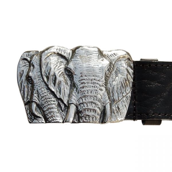 Bonaroca Gürtel 2 Elefanten Rindleder 925 Sterling Silber, GL5