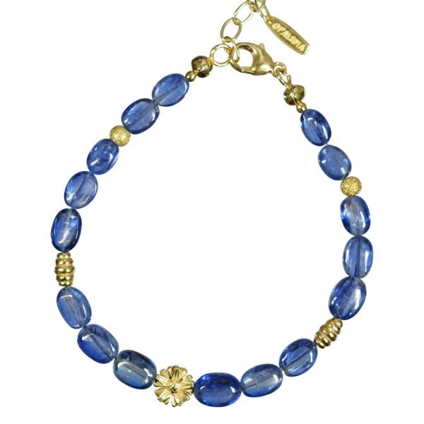 Bonaroca Edelsteincollier mit flachen Kyanit Linsen und Sterling Silberblüte OA128G