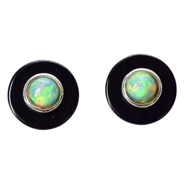 Bonaroca Manschettenknöpfe Opal Cabochon 8mm auf Onixplatte, Sterling Silber, 9106