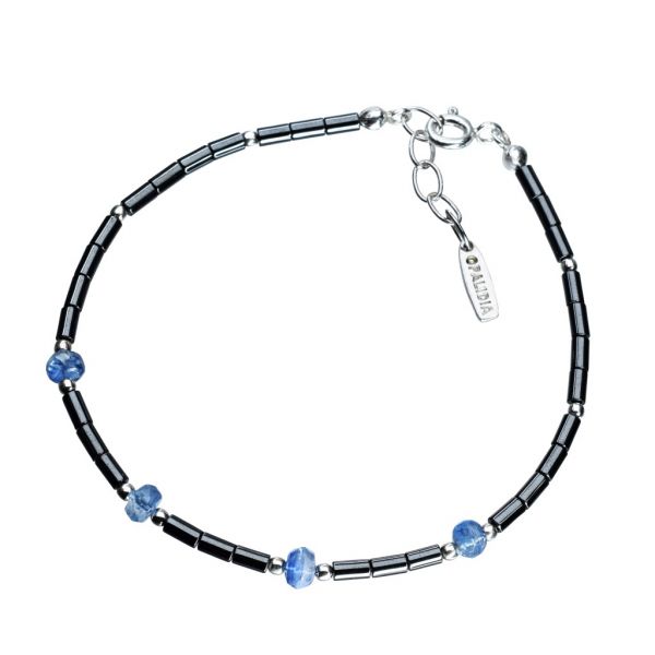 Bonaroca Opalidia Edelstein Hämatit Armband glatte Röhrchen, mit facettierten Kyanit Rondellen, Sterling Silber 925, OA707