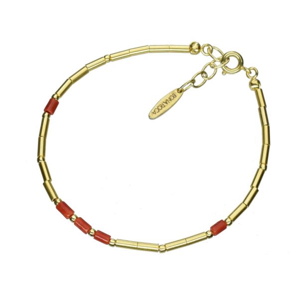 Bonaroca Opalidia Silber Armband glatte Röhrchen Gold plattiert, mit echt Korall Elementen, Sterling Silber 925, OA800G