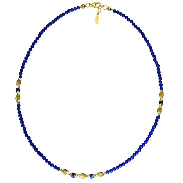 BONA ROCA Lapis Lazuli Edelstein Collier mit Zwischenteilen aus Citrin OK152G