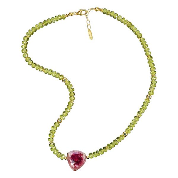 BONA ROCA UNIKAT! Peridot- Turmalin Collier in Silber Gold plattiert OK167G