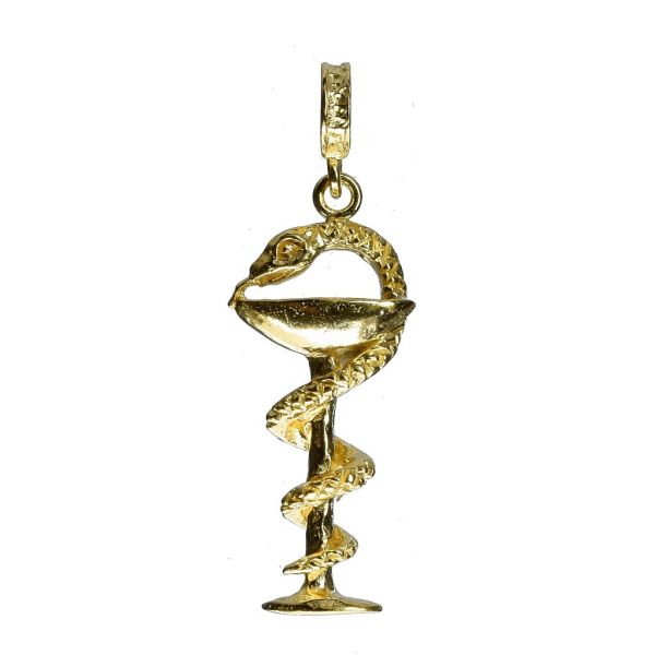 Bonaroca Charm Anhänger Apotheker Äskulapstab, Schale, mit Öse, Sterling Silber 18 Karat Gold plattiert, 3291