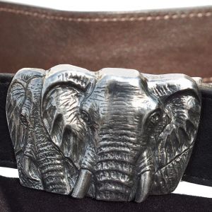 Bonaroca Gürtel 2 Elefanten Rindleder 925 Sterling Silber, GL5