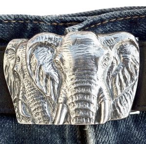 Bonaroca Gürtel 2 Elefanten Rindleder 925 Sterling Silber, GL5