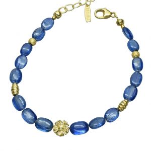 Bonaroca Edelsteincollier mit flachen Kyanit Linsen und Sterling Silberblüte OA128G