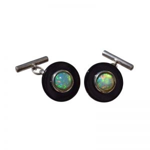 Bonaroca Manschettenknöpfe Opal Cabochon 8mm auf Onixplatte, Sterling Silber, 9106