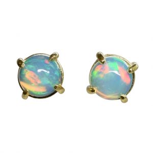 Bonaroca Silber Ohrstecker Edel Opal Cabochons 7mm, 925 Silber 18Karat Gold plattiert, OG-5007