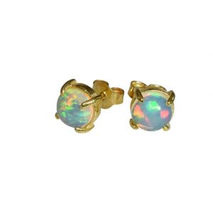 Bonaroca Silber Ohrstecker Edel Opal Cabochons 7mm, 925 Silber 18Karat Gold plattiert, OG-5007