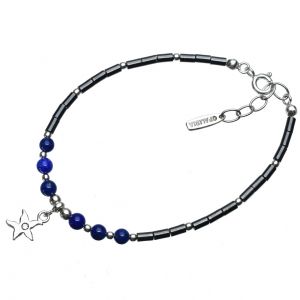 Bonaroca Opalidia Edelstein Hämatit Armband, echt Lapis, Seestern Anhänger mit Swarovski Kristall, Sterling Silber, OA711