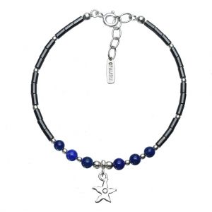 Bonaroca Opalidia Edelstein Hämatit Armband, echt Lapis, Seestern Anhänger mit Swarovski Kristall, Sterling Silber, OA711