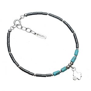 Bonaroca Opalidia Edelstein Hämatit Armband, echt Türkis, Schmetterling Anhänger mit Swarovski Kristall, Sterling Silber, OA712
