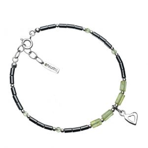 Bonaroca Opalidia Edelstein Hämatit Armband, echt Peridot, Herz Anhänger, Sterling Silber 925, OA713