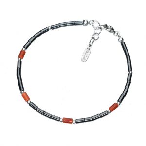 Bonaroca Opalidia Edelstein Hämatit Armband glatte Röhrchen, mit echt Koralle Elementen, Sterling Silber 925, OA701