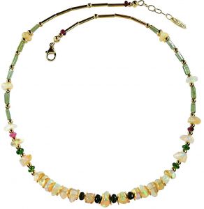 BONA ROCA Edelstein Collier mit Zwischenteilen aus Wello Opal, Chromdiopsid, Turmalin OK130G