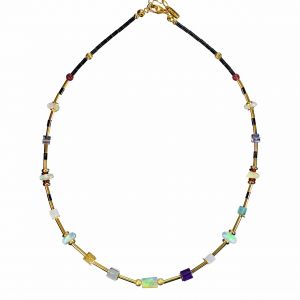 BONA ROCA Opal Edelstein Collier mit Elementen aus Wello-Opal, Chromdiopsid OK131G