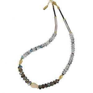 BONA ROCA Opal Edelstein Collier kombiniert aus Wello-Opal, Berg Kristall, Labradorit OK135G