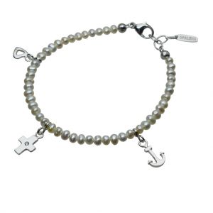 BONA ROCA Liebe Glaube Hoffnung Edelstein Armband Süß Wasser Perlen mit 3 Anhängern OA179