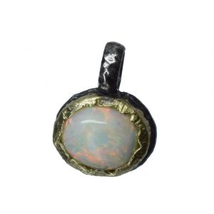 BONA ROCA  Edel Opal Anhänger Charm Cabochon weiss  14 Karat Gold Silber Fassung OP14-502