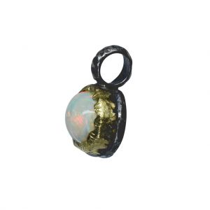 BONA ROCA  Edel Opal Anhänger Charm Cabochon weiss  14 Karat Gold Silber Fassung OP14-502