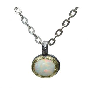 BONA ROCA  Edel Opal Anhänger Charm Cabochon weiss  14 Karat Gold Silber Fassung OP14-502