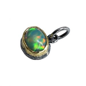 BONA ROCA  Edel Opal Anhänger Charm ovale Form Fassung 18 Karat Gold mit Sterling Silber OP18-511