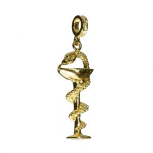 Bonaroca Charm Anhänger Apotheker Äskulapstab, Schale, mit Öse, Sterling Silber 18 Karat Gold plattiert, 3291