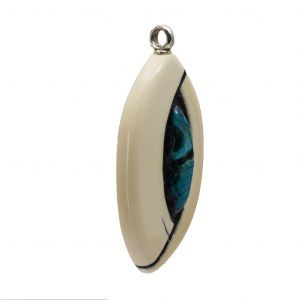 Bonaroca Anhänger fossiles Mammut Elfenbein aus der Eiszeit mit Chrysocolla Einlage, Öse Sterling Silber,  M4832