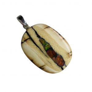 Bonaroca Anhänger fossiles Mammut Elfenbein mit Opal Einlage, Öse Sterling Silber,  M4893