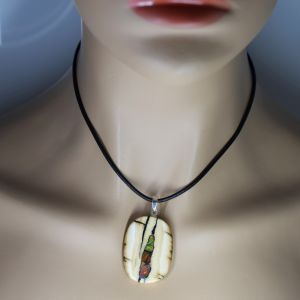 Bonaroca Anhänger fossiles Mammut Elfenbein mit Opal Einlage, Öse Sterling Silber,  M4893