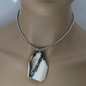 Bonaroca Anhänger fossiles Mammut Elfenbein groß mit Opal Einlage, Öse Sterling Silber,  M4894